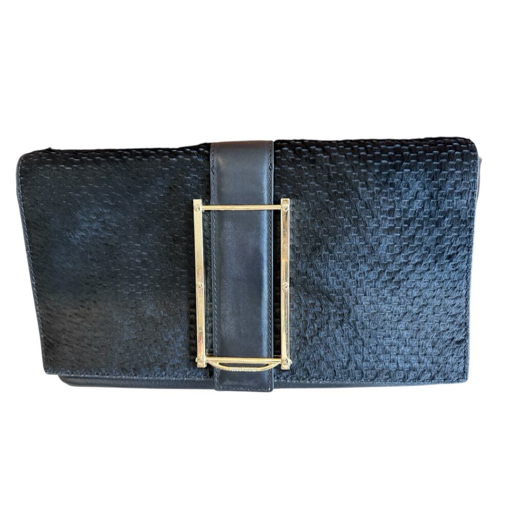 Pour la Victoire Calf Hair Clutch Bag Black